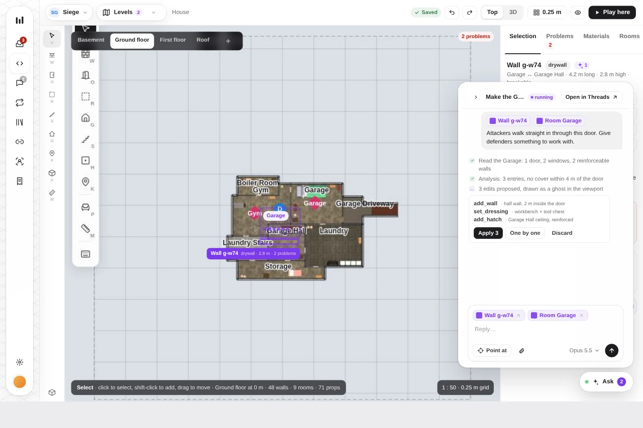 Studio redesign mockup, Levels view. A design artifact, not a screenshot of the complete shipping editor.
